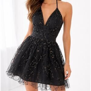 Showpo Sequin Feminine Mini Cocktail Dress Black US 4